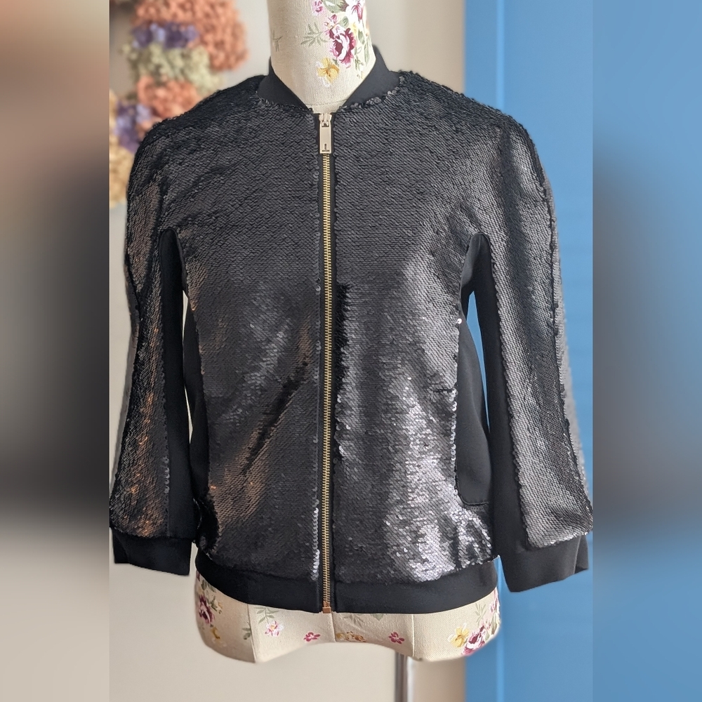 Ted baker Brosnia Black Sequin Bomber Jacket‎-01